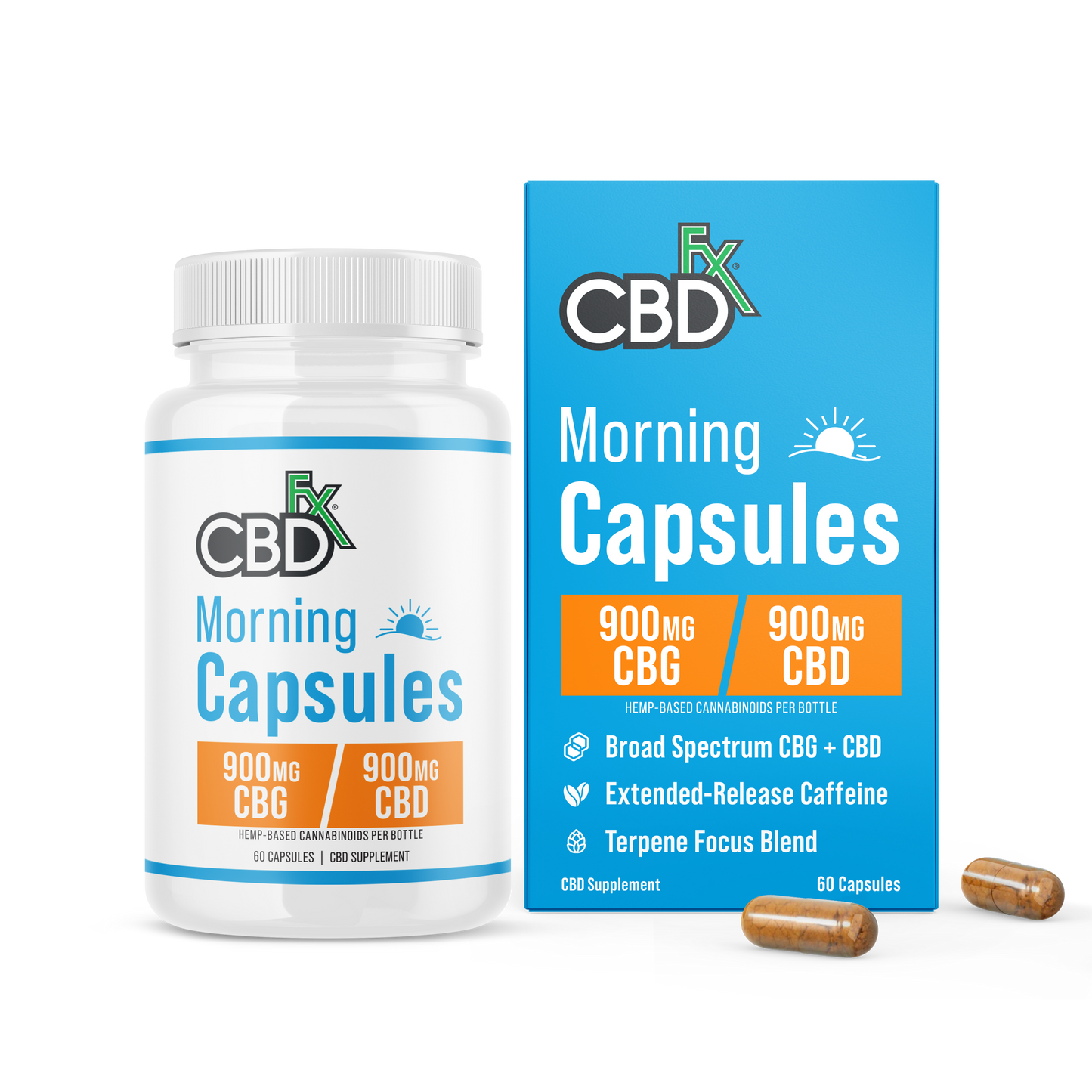 CBDfx Morning Capsules – CBD + CBG with Caffeine & Botanicals (60ct)