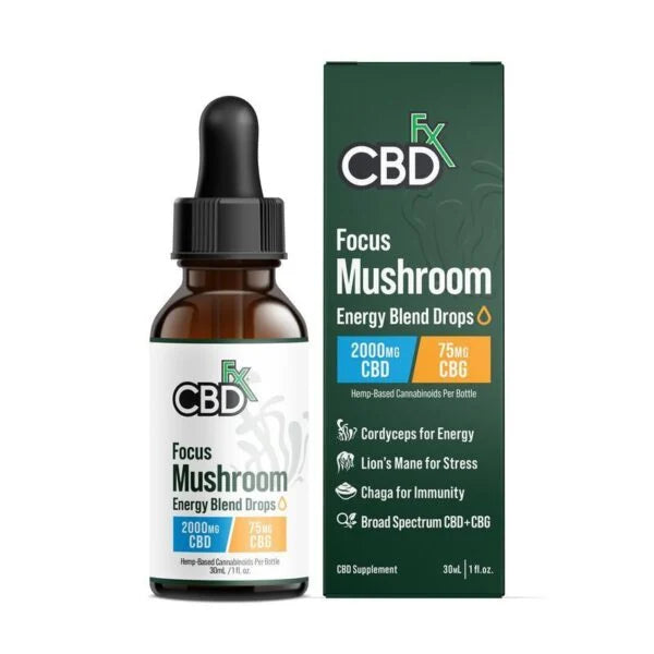 CBDfx Focus Mushroom Drops – CBD + CBG | Energy Tincture 1000–4000mg