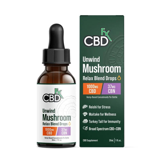 CBDfx Unwind Mushroom Relax Drops – CBD + CBN + Reishi | 1000mg to 4000mg