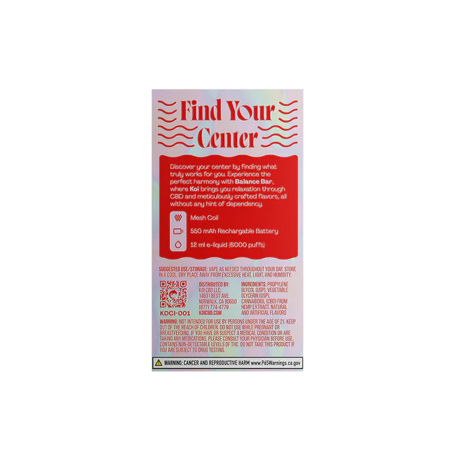 Koi Balance Bar CBD Vape | 500mg Isolate – 6000 Puffs, No Nicotine